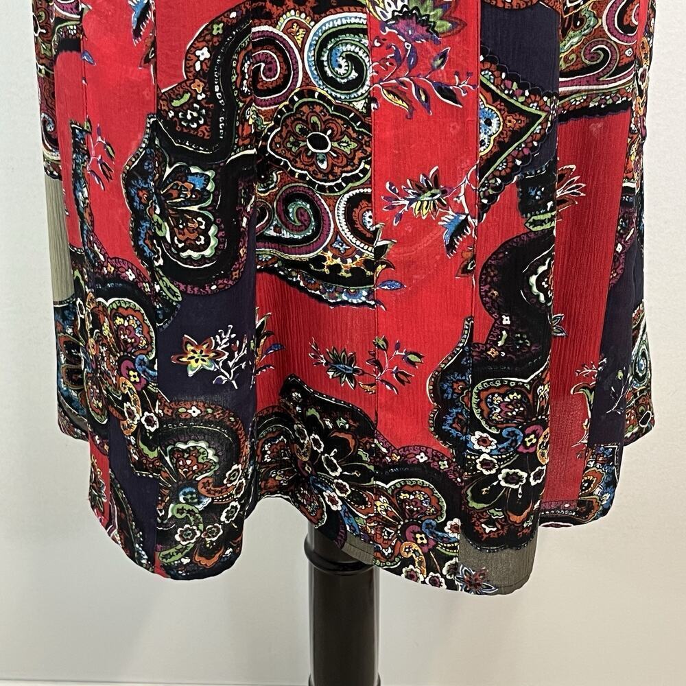Chico's Skirt size 6/14 16 Black Red Purple Paisley Silk Knee A Line Church - Picture 4 of 9